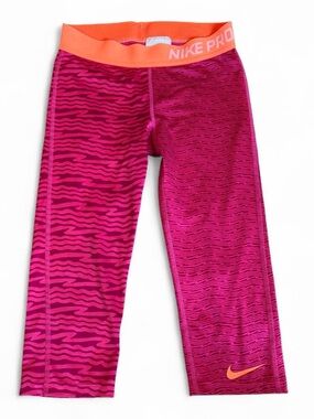 Nike Pro DRI-FIT Pink and Orange Girls' Performance Capri Leggings Medium